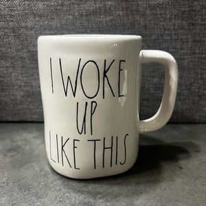 Rae Dunn White Mug with Black Lettering - "I WOKE UP LIKE THIS"